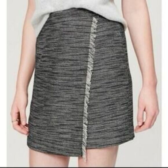 Ann Taylor LOFT tweed textured Mini skirt faux wrap - Picture 1 of 9